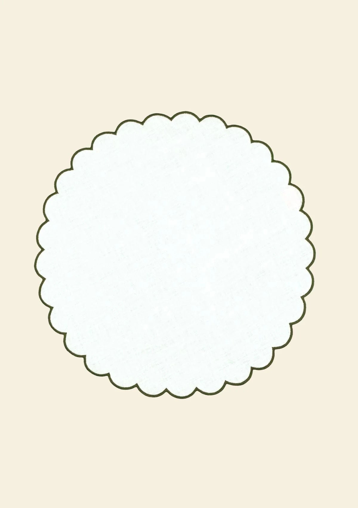 The White and Forest Green Linen Scalloped Round Placemats (Set of 2)