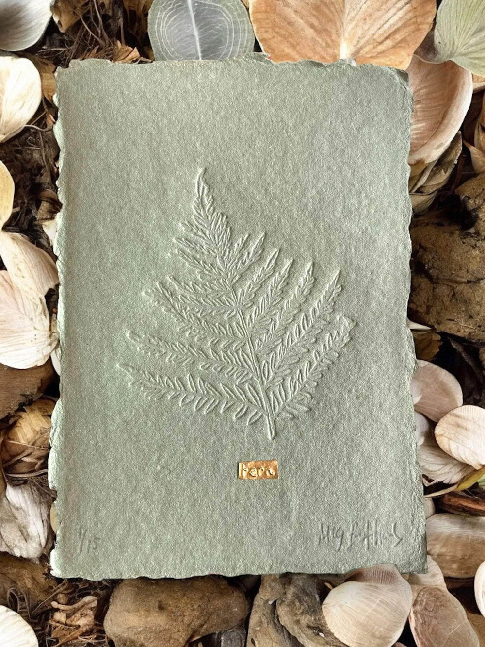 Limited Edition Fern Embossing on Moss Green Handmade Paper With Tin Embossing