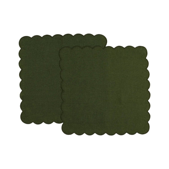 The Forest Green Linen Scalloped Napkins (Set of 2)