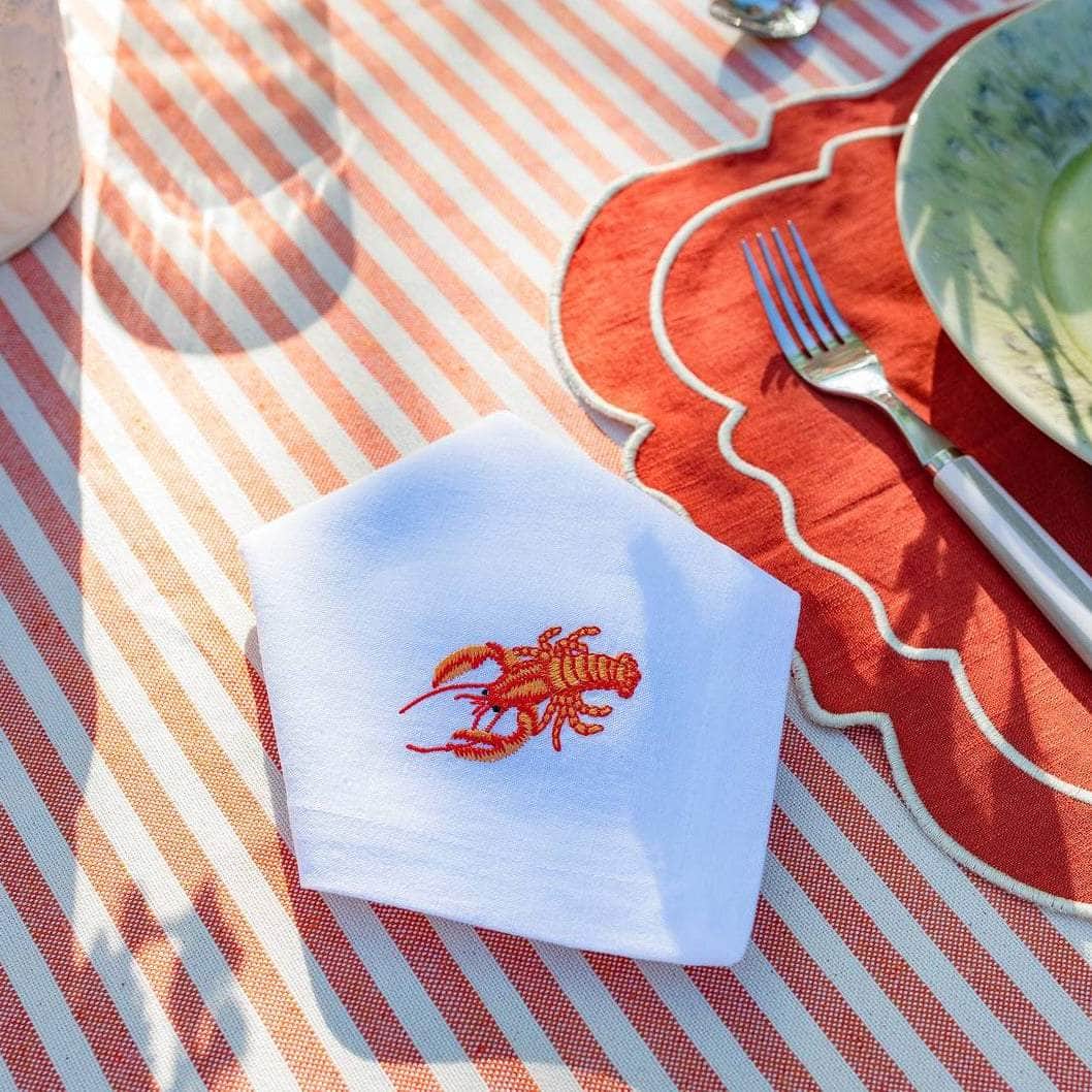 Orange lobster embroidered napkin