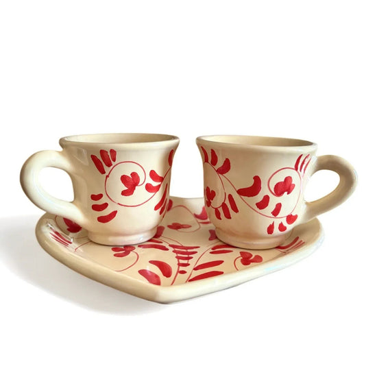 Caffè Cups for 2 on a Heart Shaped Plate