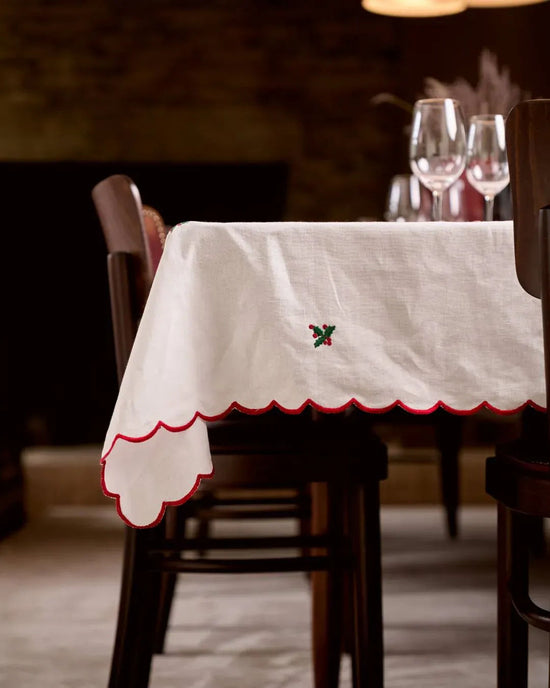 Holly Embroidered Tablecloth