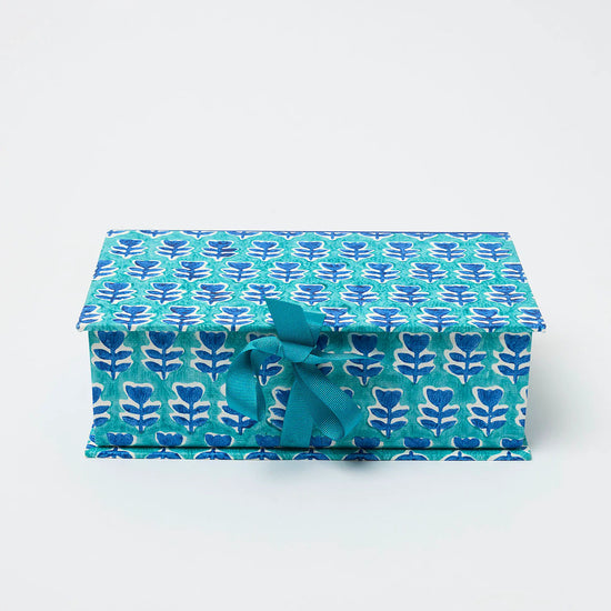 Desk Organiser Box Flower Navy Teal