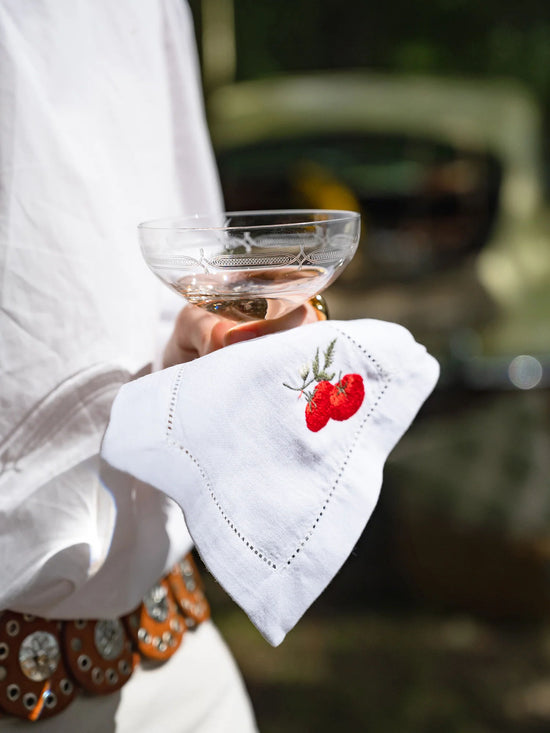 Open Stitch Cocktail Napkin White with Tomato