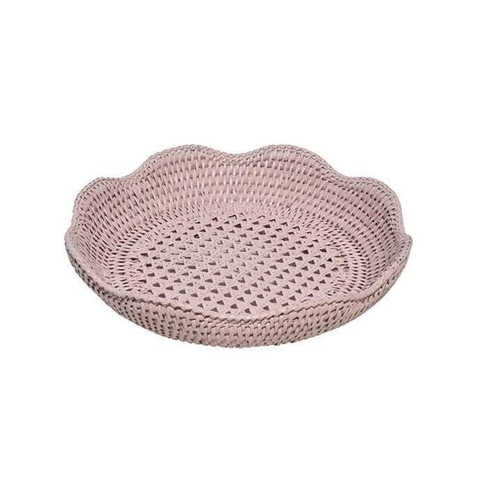 Medium Round Rattan Tray - Pink