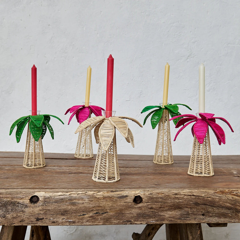 Green Iraca Palm Tree Candleholder M