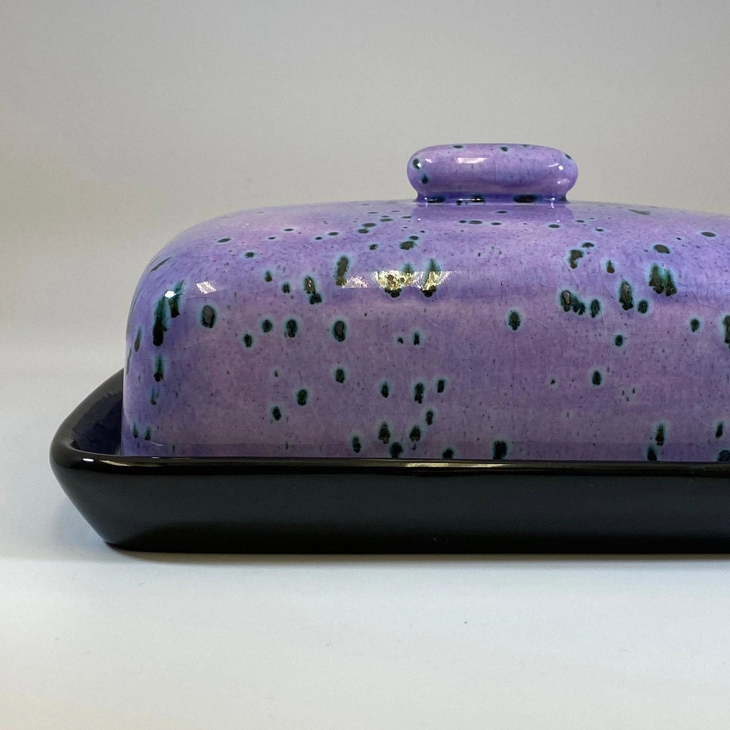 Butter Dish with Purple Speckle Glaze