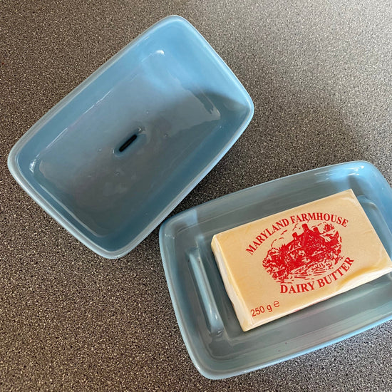 Pottery Butter Dish with Ice Blue Glaze