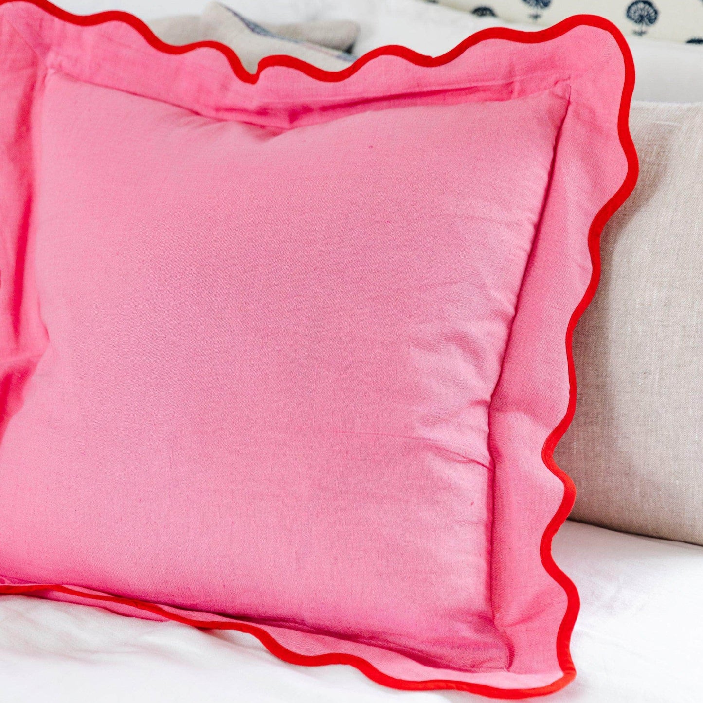 Darcy Linen Pillow - Light Pink + Cherry