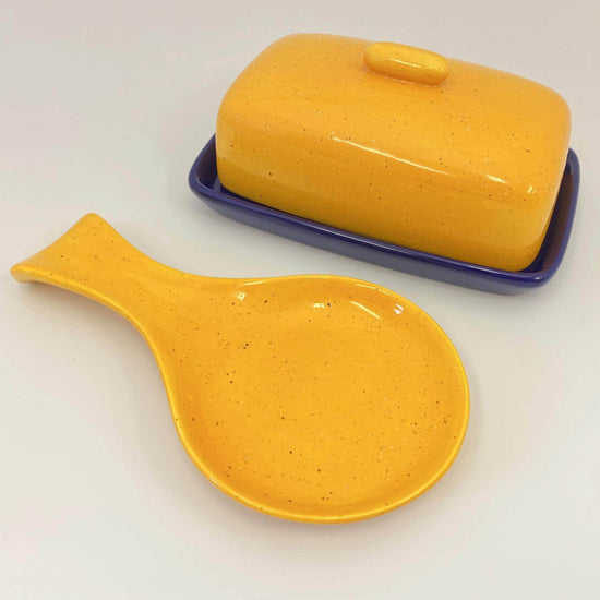 Blue Butter Dish and Spoon Rest Set