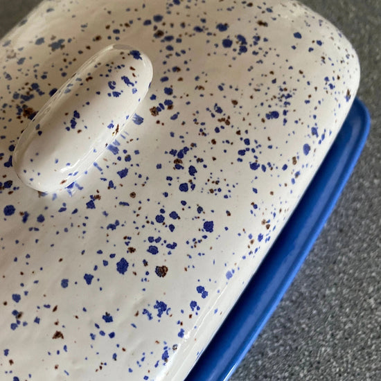 Butter Dish, Speckled Blue with Air Force Blue Dish