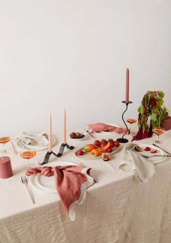 Rose Pink and Natural Waved Linen Table Napkins (Set of Four)