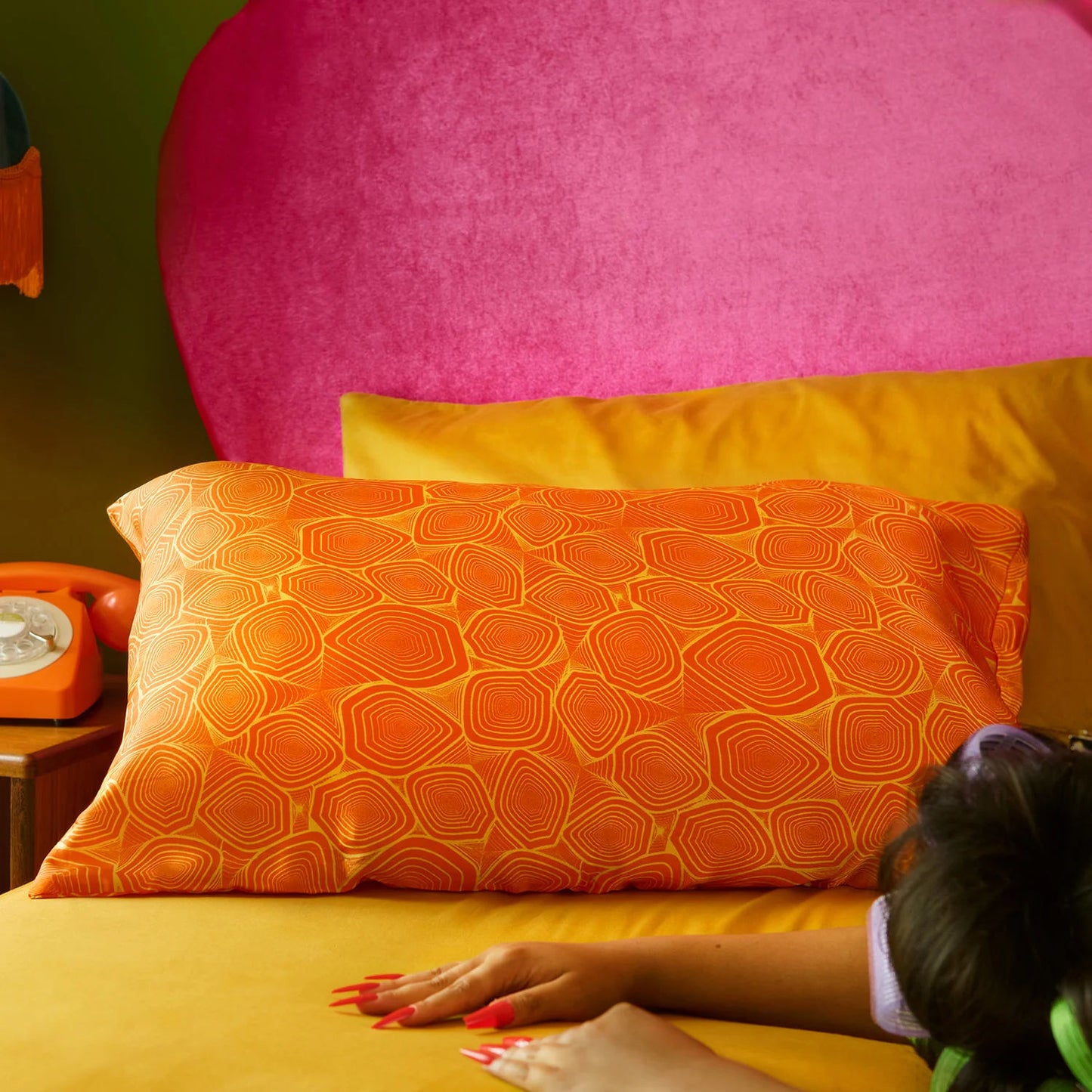 Luxury Silk Pillowcase in Psychedelic Orange