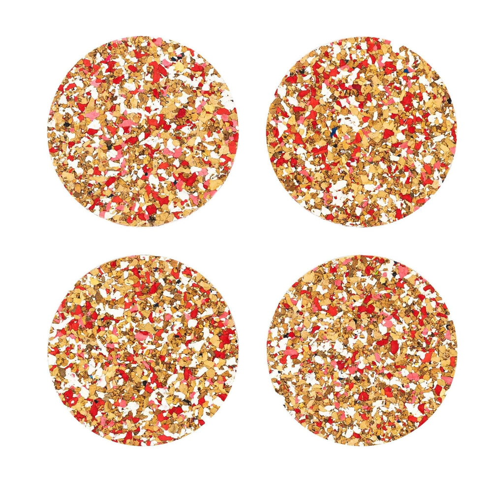 Red Speckled Round Cork Coasters - Set of 4