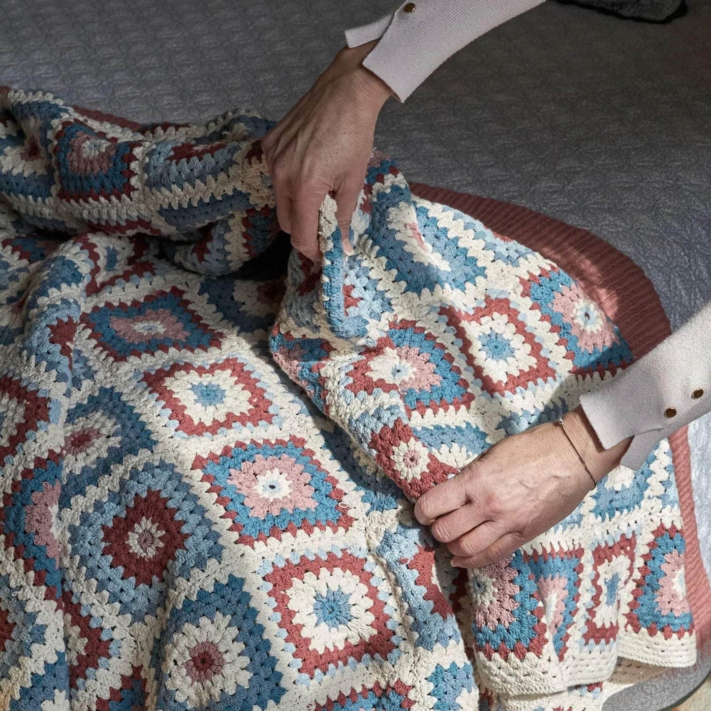 Crochet Throw - Blue and Pink