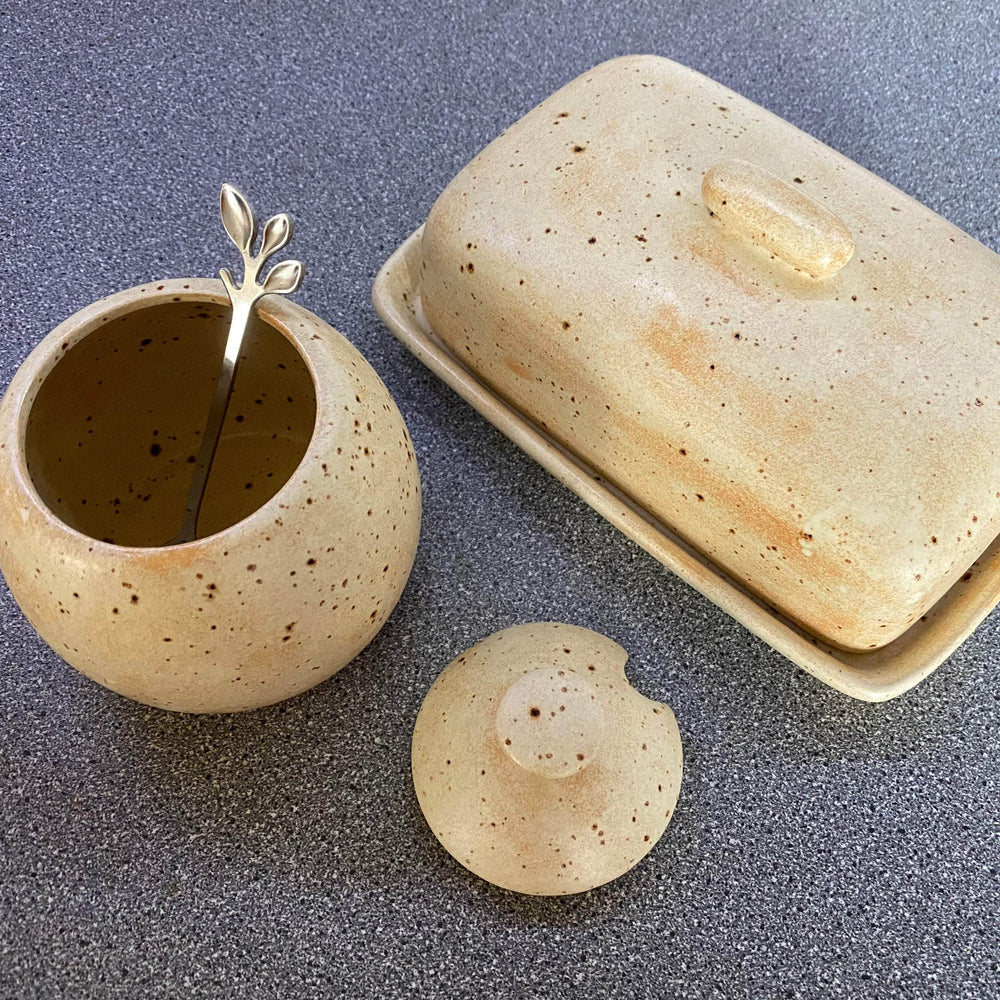 Butter Dish and Sugar Bowl Set Oatmeal Glaze