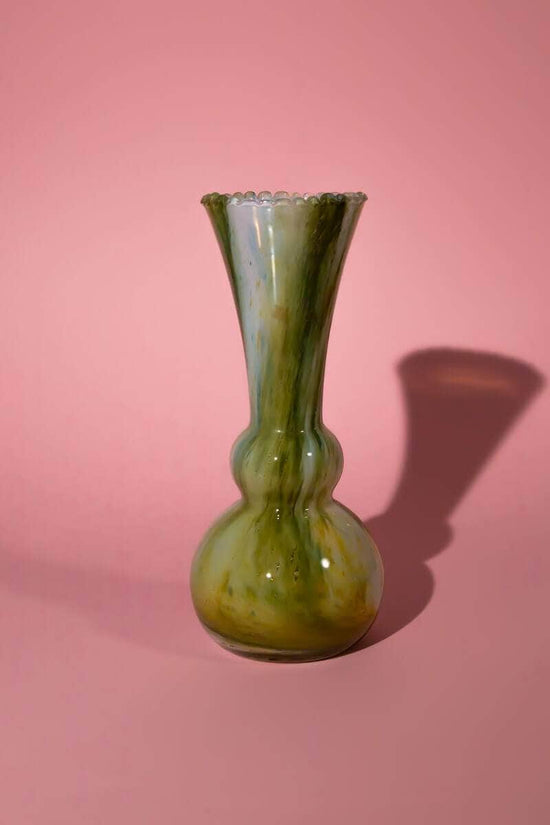 Vintage Speckled Green Art Glass Vase