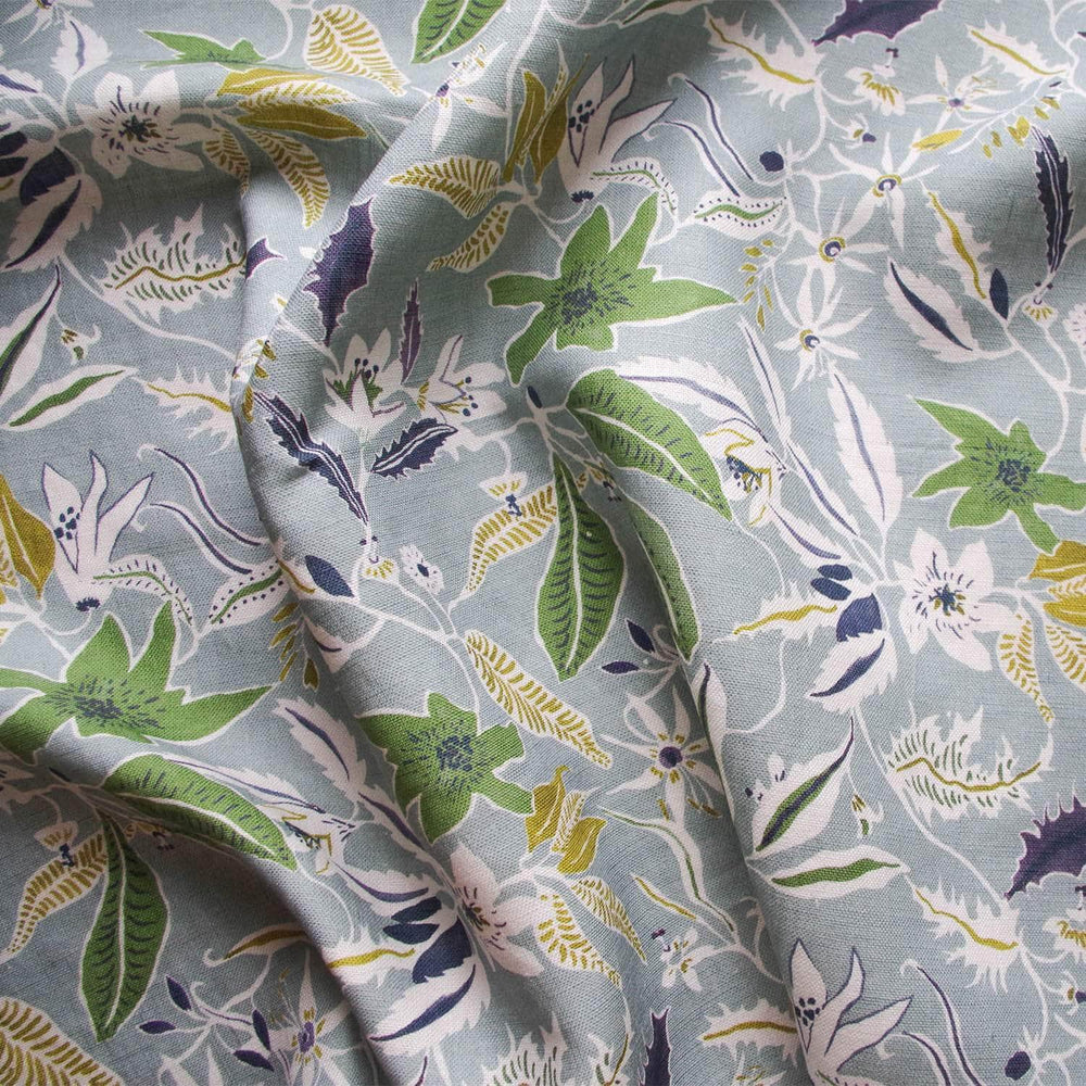 Printed Jasmine and Clematis Fabric - Blue