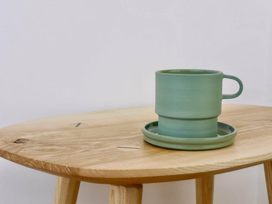 Tall Angular Mug and Saucer Set, Sage