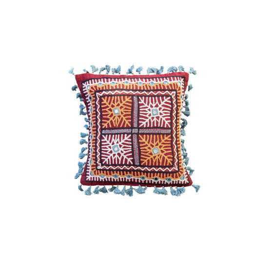 Mini Tassle Mirrorwork Cushion Cover