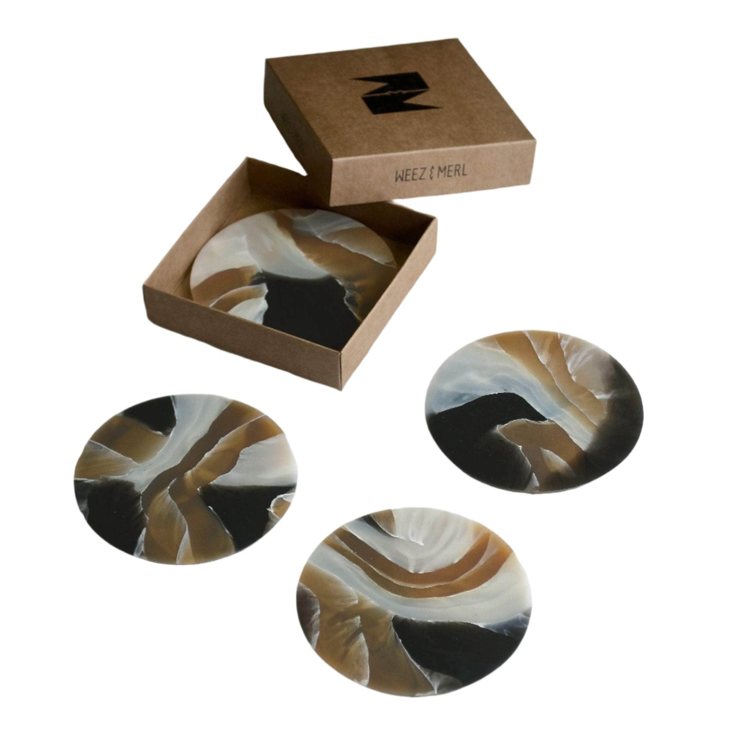 Recycled Plastic Set of 4 Gift-Boxed Coasters Tortoiseshell Caramel