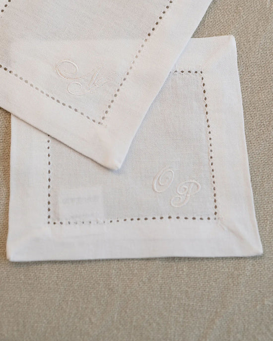 Personalised White Linen Cocktail Napkin