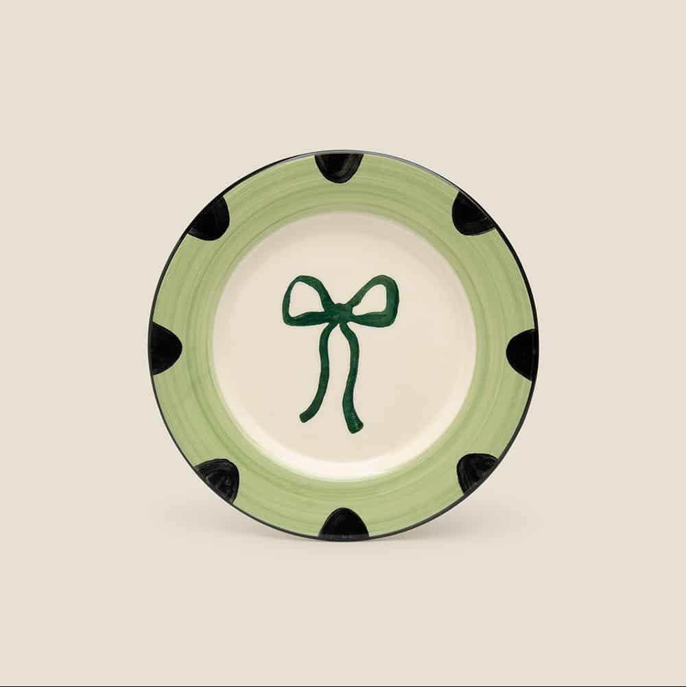 Green Bow Dessert Plate