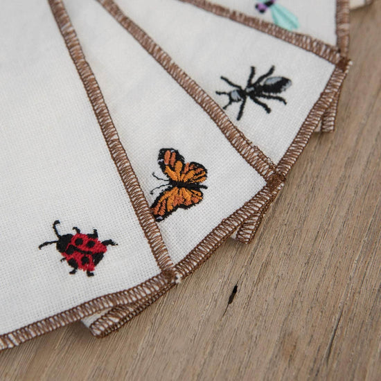 Insects Cocktail Linen Napkins - Set Of 6