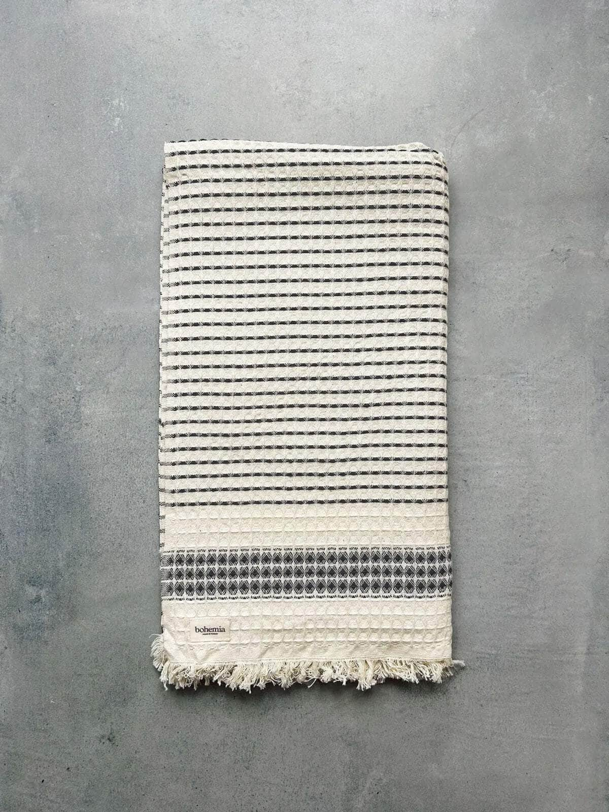 Milos Check Hammam Towel - Charcoal