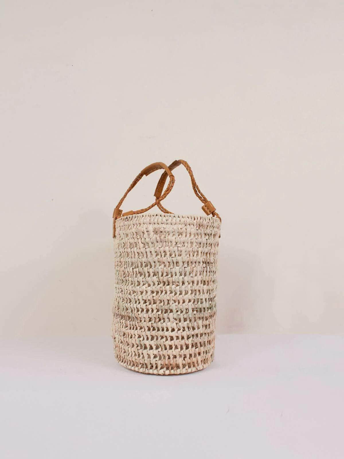 Pleated Leather Handle Basket - Mustard