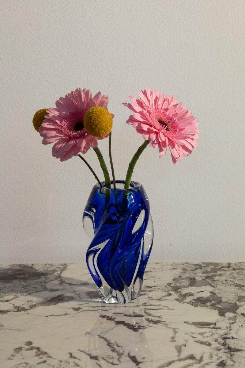 Vintage Bohemian Glass Twist Cobalt Blue Vase