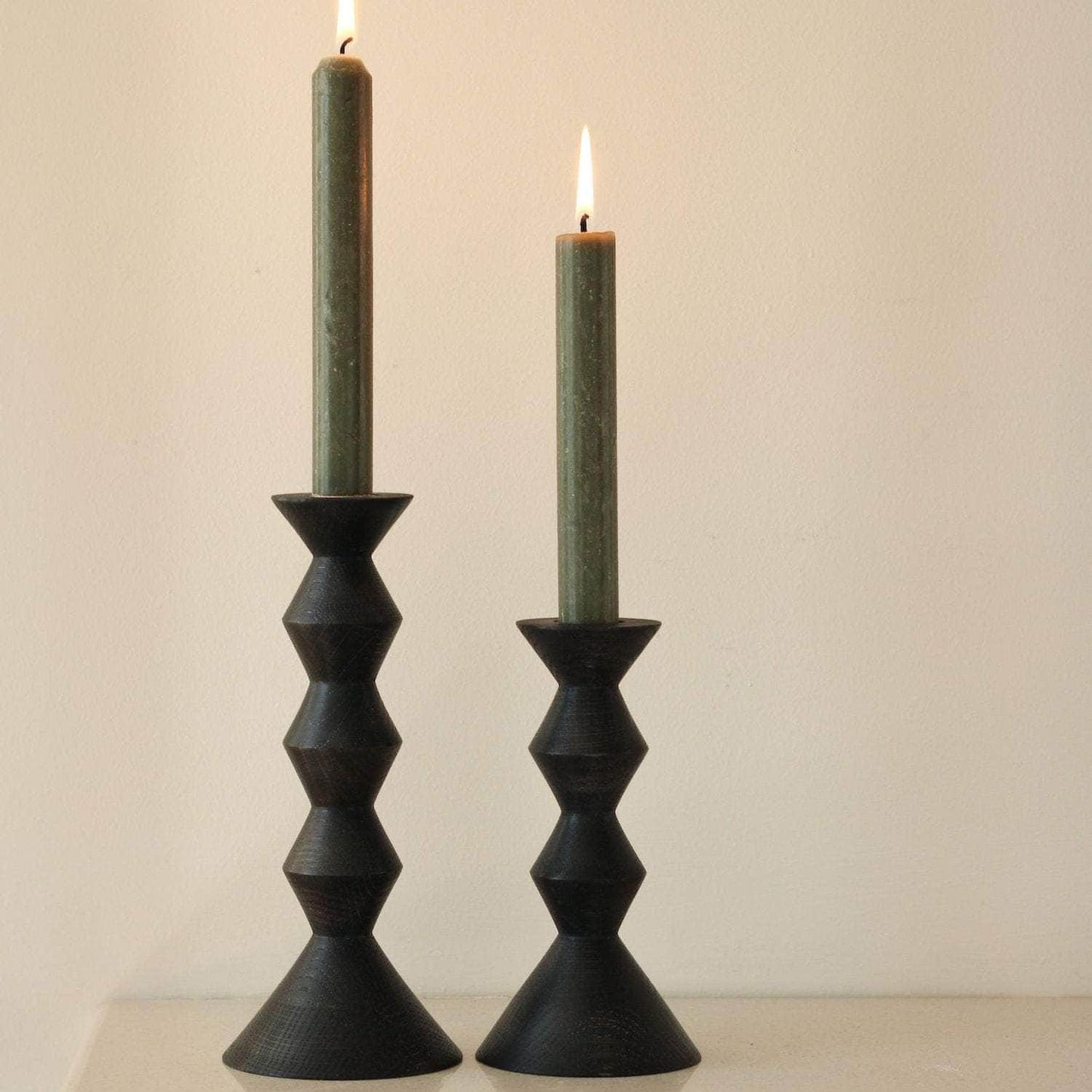 Ebonised Oak Turned Wooden Candlestick