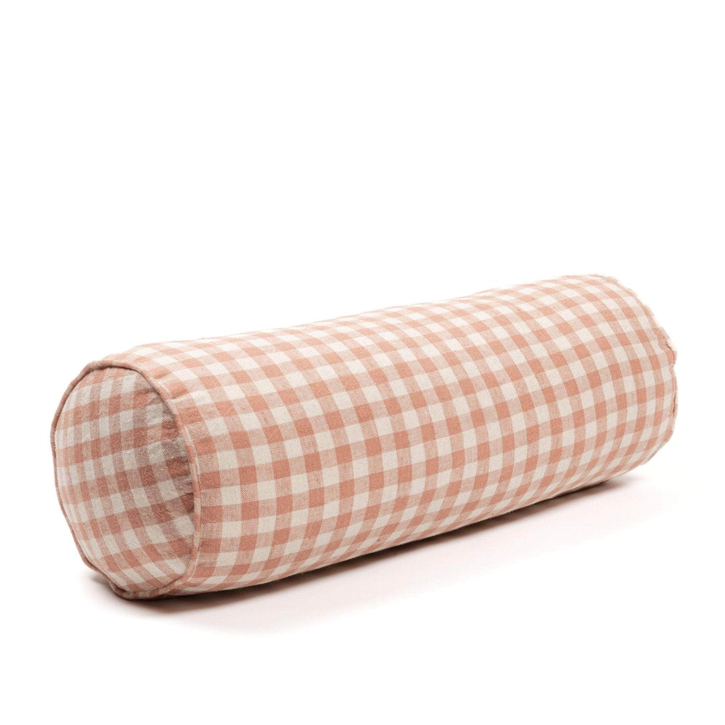 Linen Bolster Cushion in Brown Check