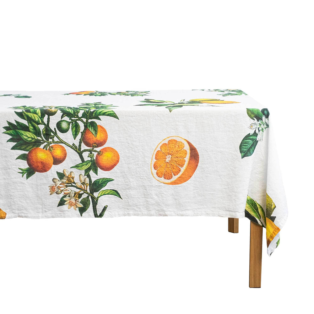 Linen tablecloth CITRUSES White