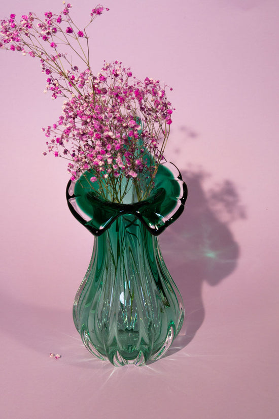 Bohemian Green Glass Vase, Josef Hospodka for Chribska