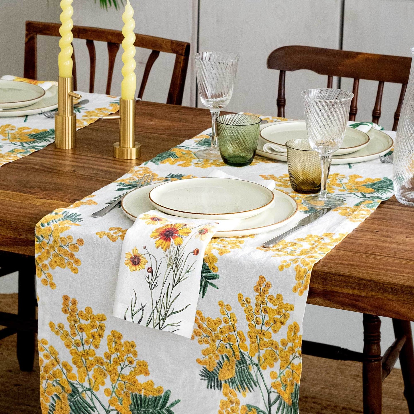 Linen Napkins YELLOW FLOWERS Set of 6 Off White