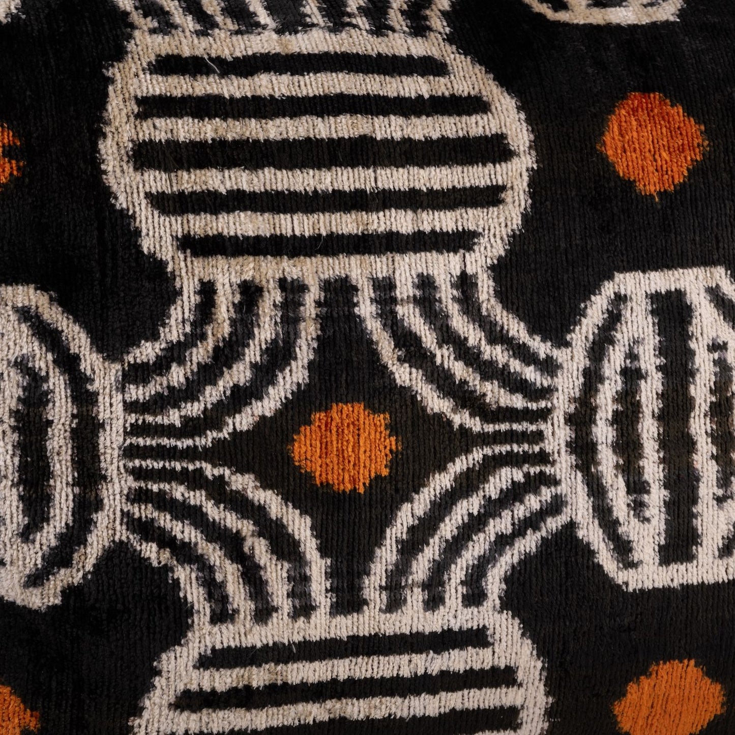 Silk Velvet Ikat Cushion - Black/Orange