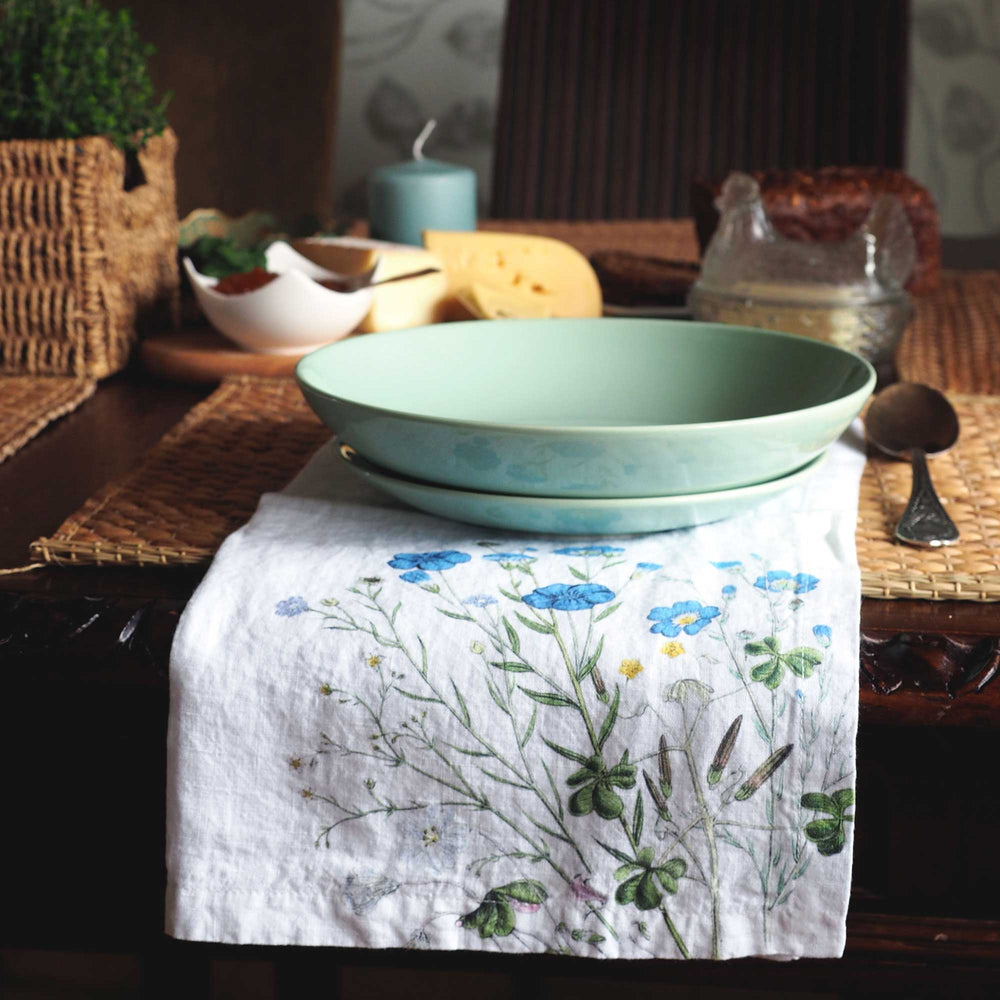 Linen Napkins WILD FLOWERS Set of 6 White