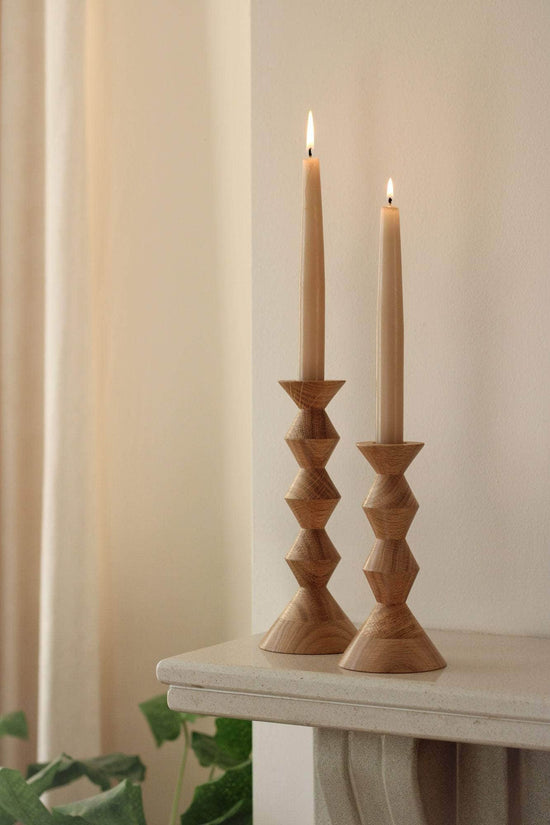 Natural Oak Turned Wooden Candlestick