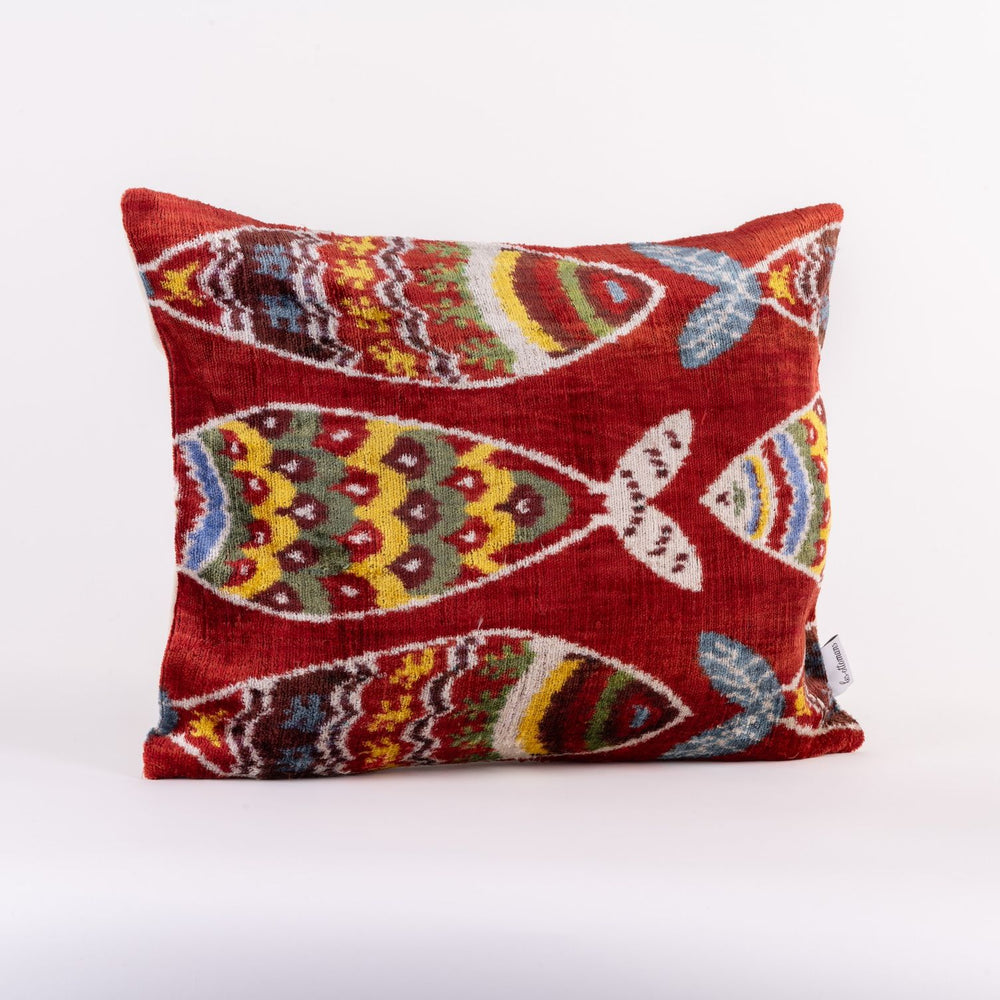 Silk Velvet Ikat Cushion - Coastal