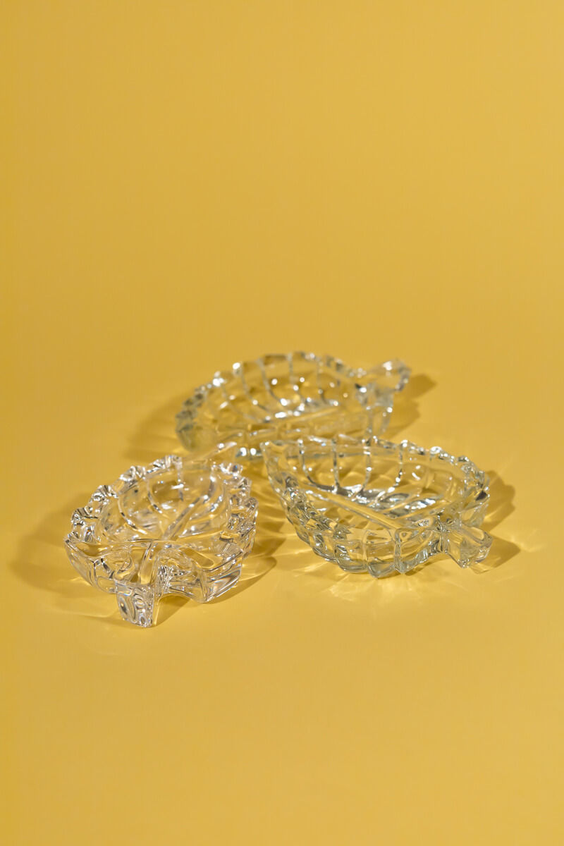 Art Glass Leaf Jewellery Dishes Set of Three