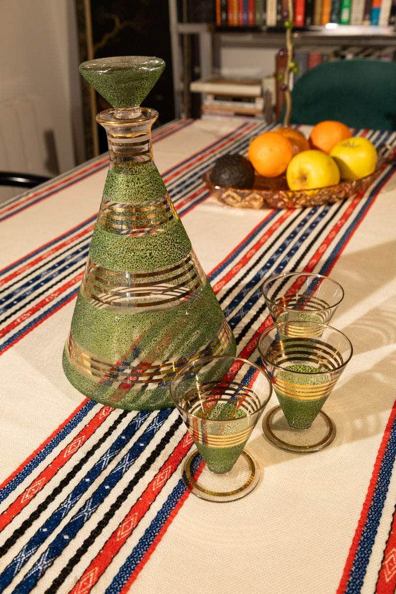 Vintage 70s Striped Green Decanter Set