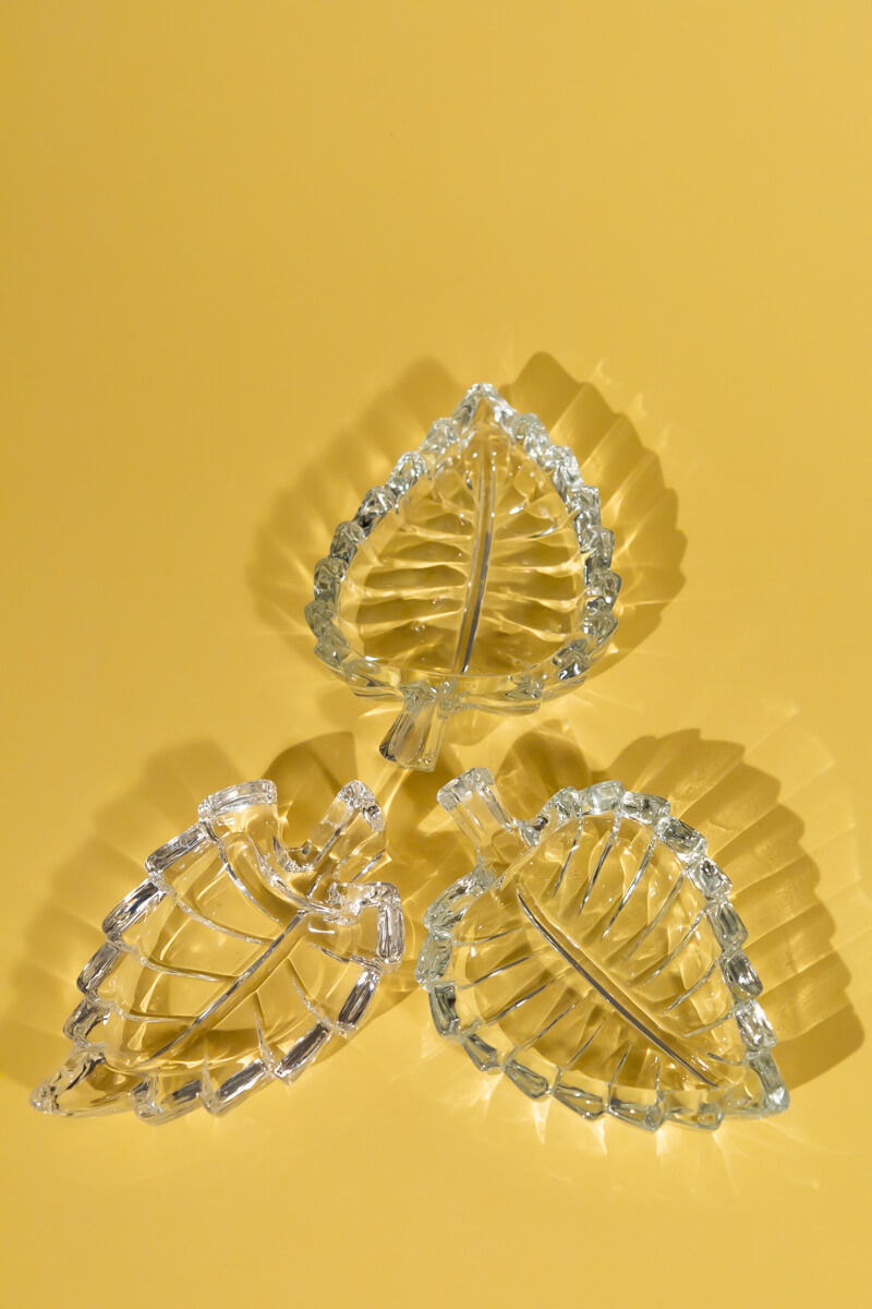 Art Glass Leaf Jewellery Dishes Set of Three