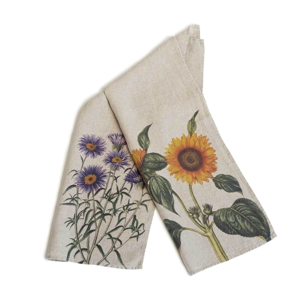 Linen Kitchen Towels ASTER & SUNFLOWERS Set of 2