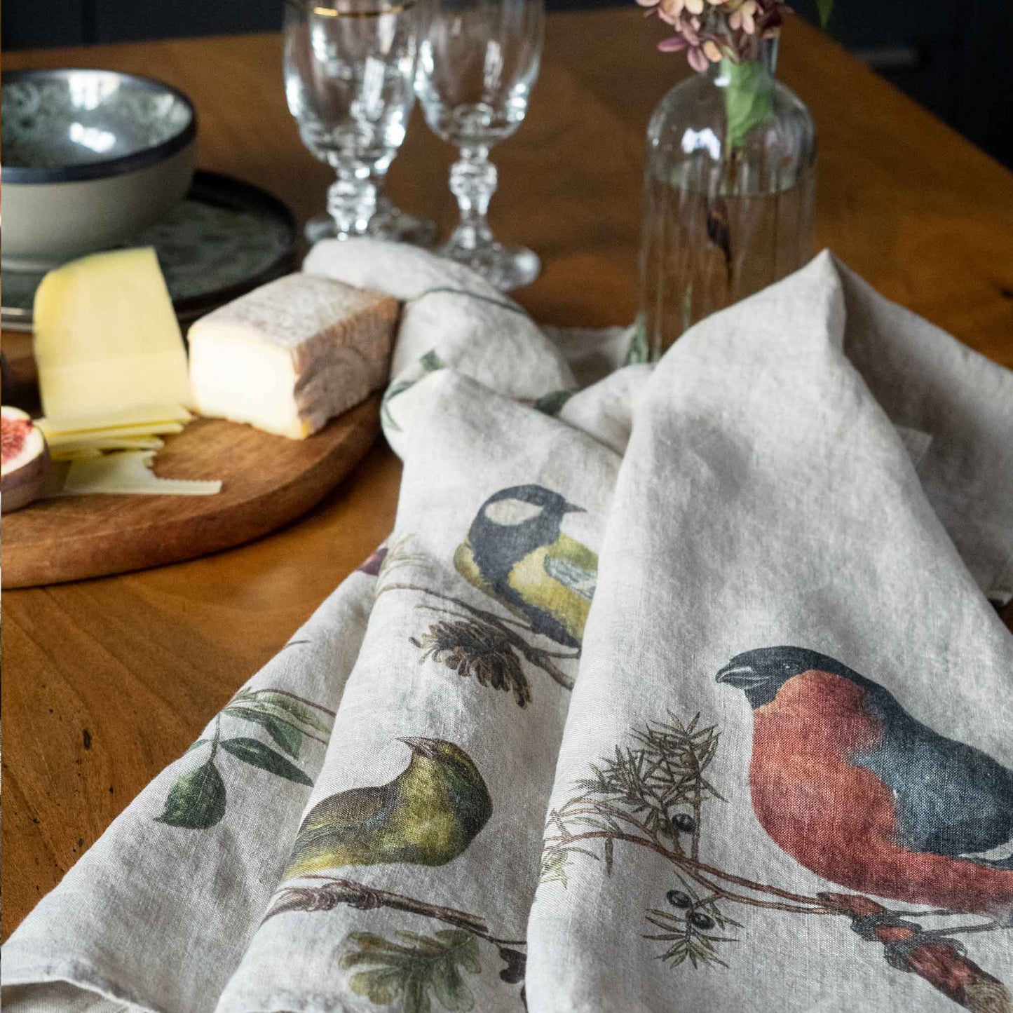 Linen Kitchen Towels SMALL BIRDS Set of 2