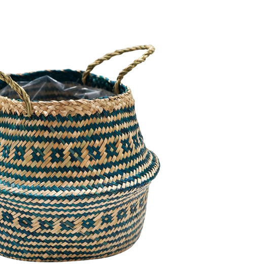 Seagrass Tribal Teal Lined Basket Medium