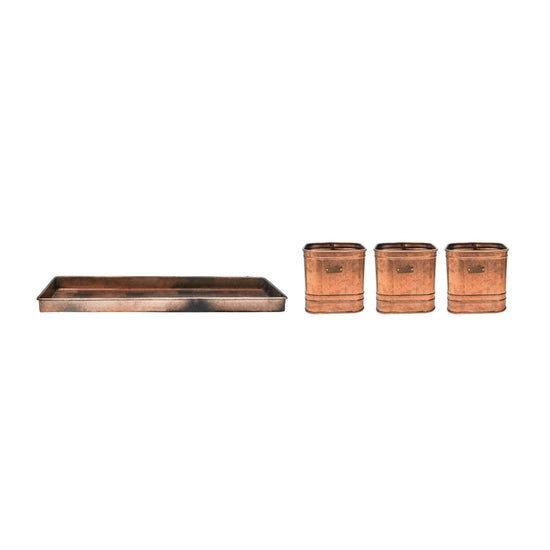 Outdoor Hampton Copper Set of 3 Herb Planters With Tray