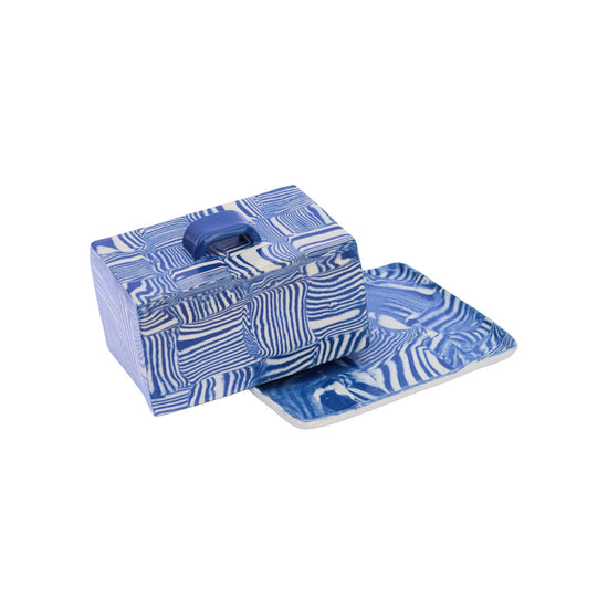 Cobalt Striped Butter Dish