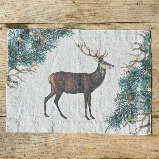 Linen Placemats WILD DEER Set of 2