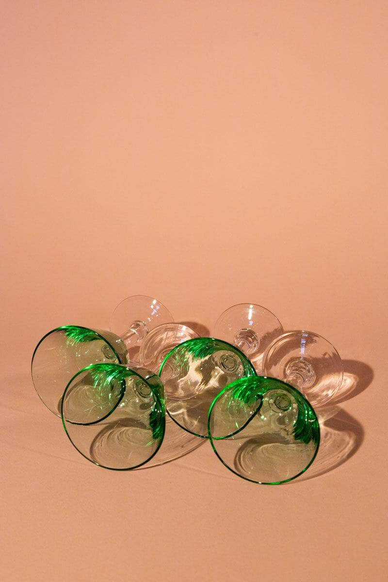 Vintage Green Stemmed Glasses, Set of Four